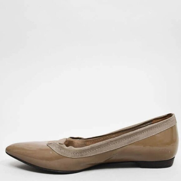 LANVIN TAN PATENT LEATHER POINTED TOE FLATS WITH RIBBON TRIM SIZE 36 - Picture 3 of 16